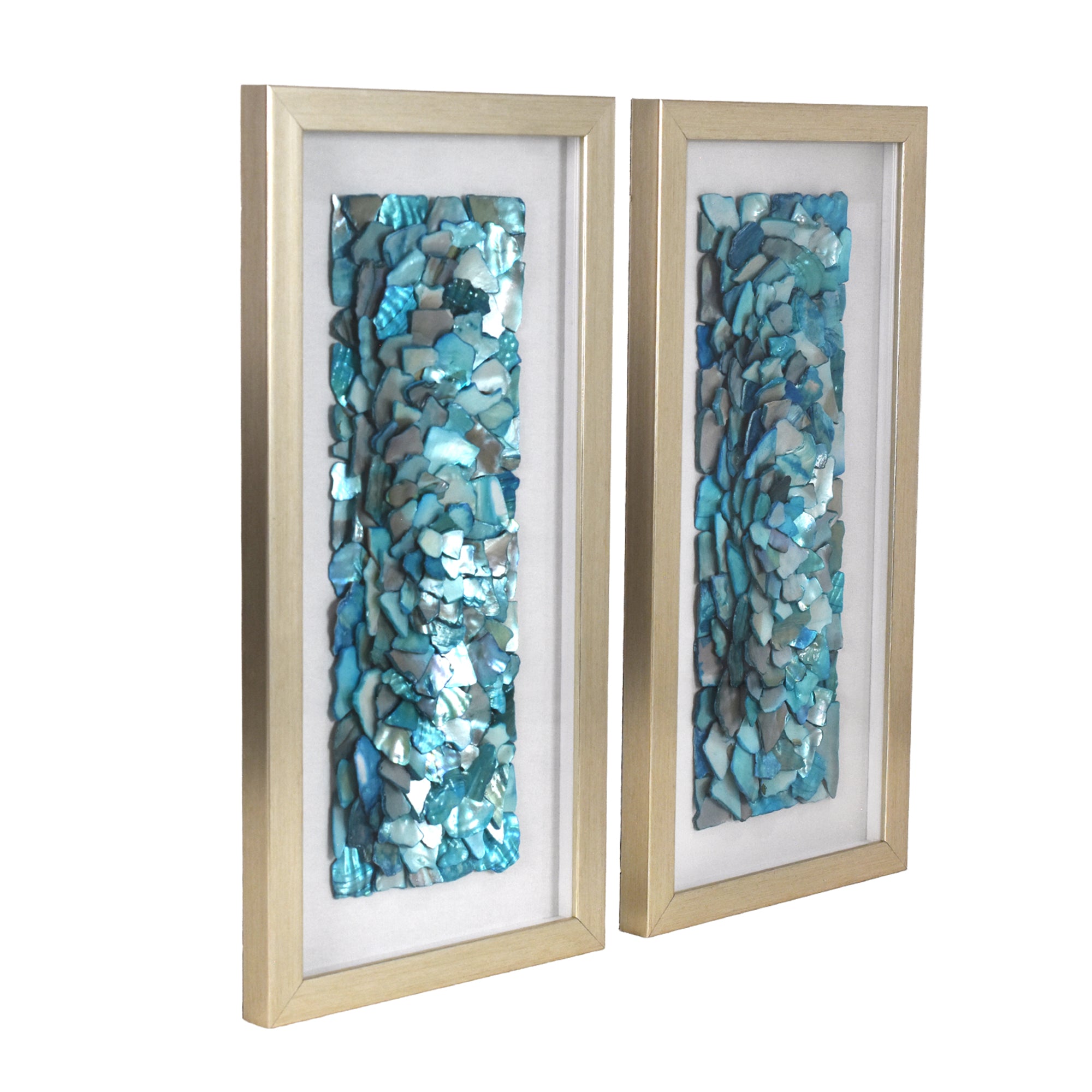 2-pc Sea Glass Shell Wall Art Set - Coastal Aqua & Teal Shadowbox Decor