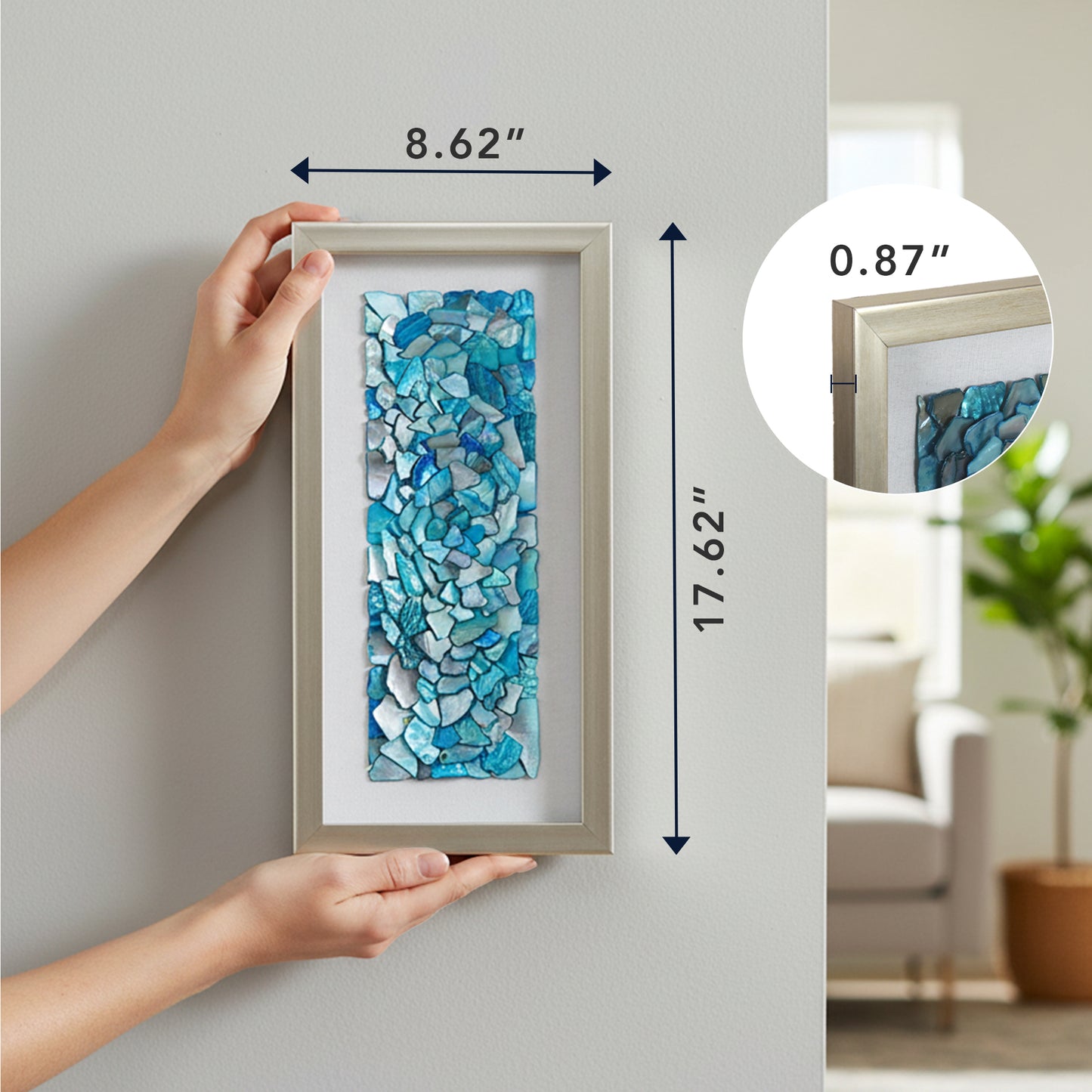 2-pc Sea Glass Shell Wall Art Set - Coastal Aqua & Teal Shadowbox Decor