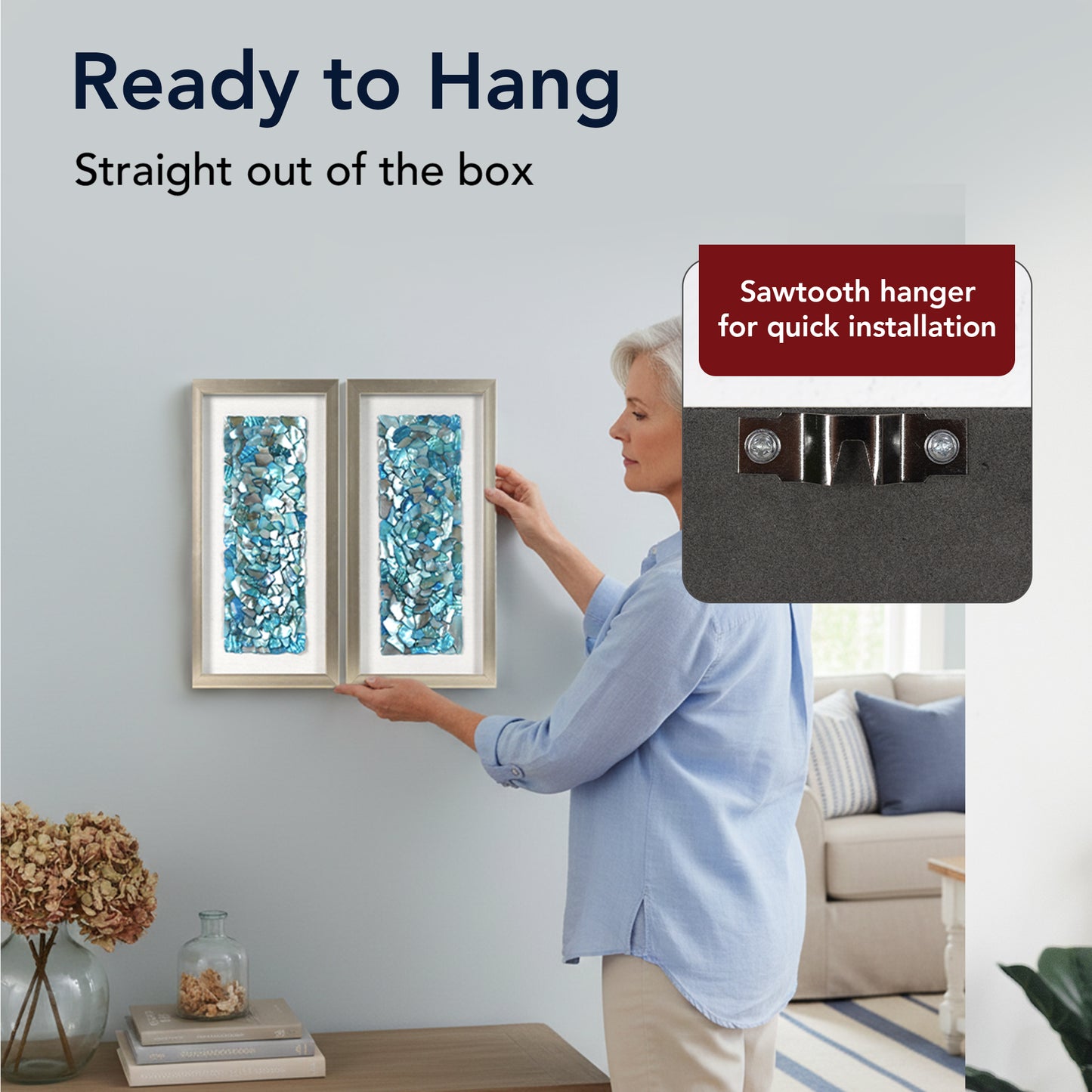 2-pc Sea Glass Shell Wall Art Set - Coastal Aqua & Teal Shadowbox Decor