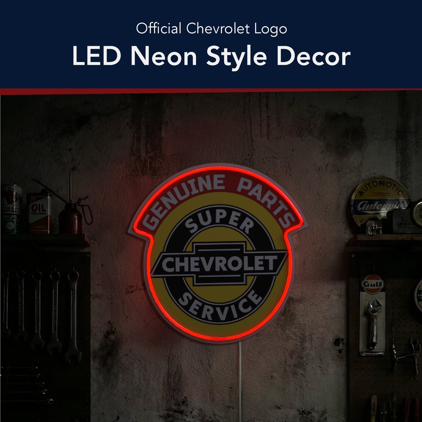 Chevrolet Super Service LED Sign for Garage Wall Decor