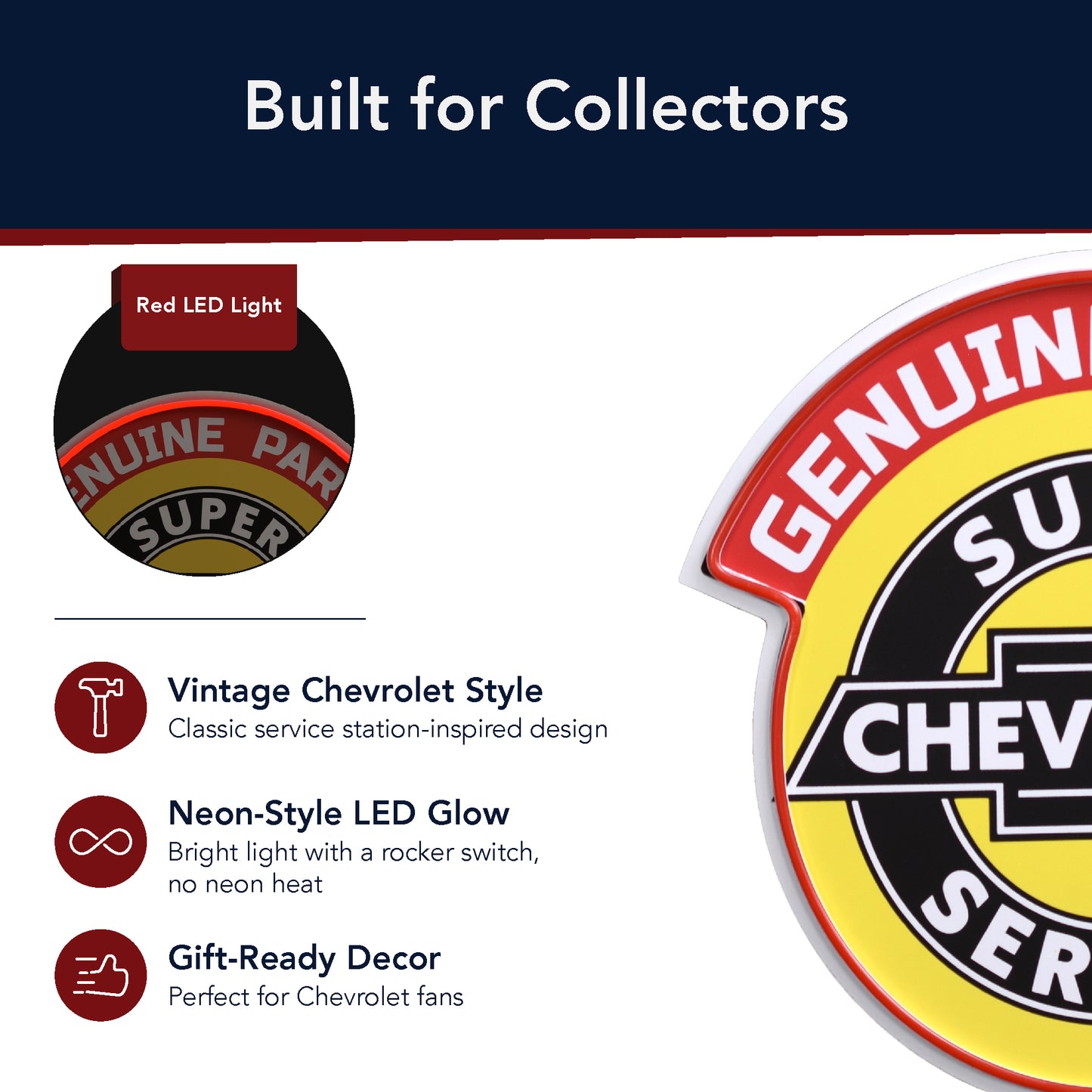 Chevrolet Super Service LED Sign for Garage Wall Decor