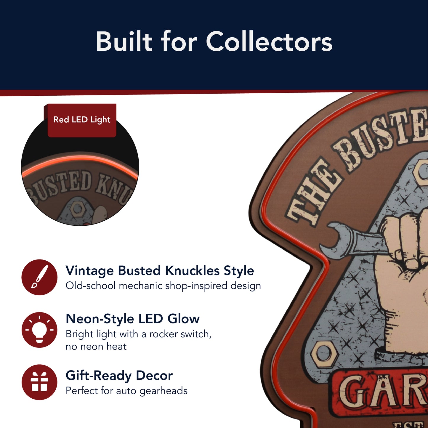 Busted Knuckle Garage LED Sign for Man Cave & Workshop