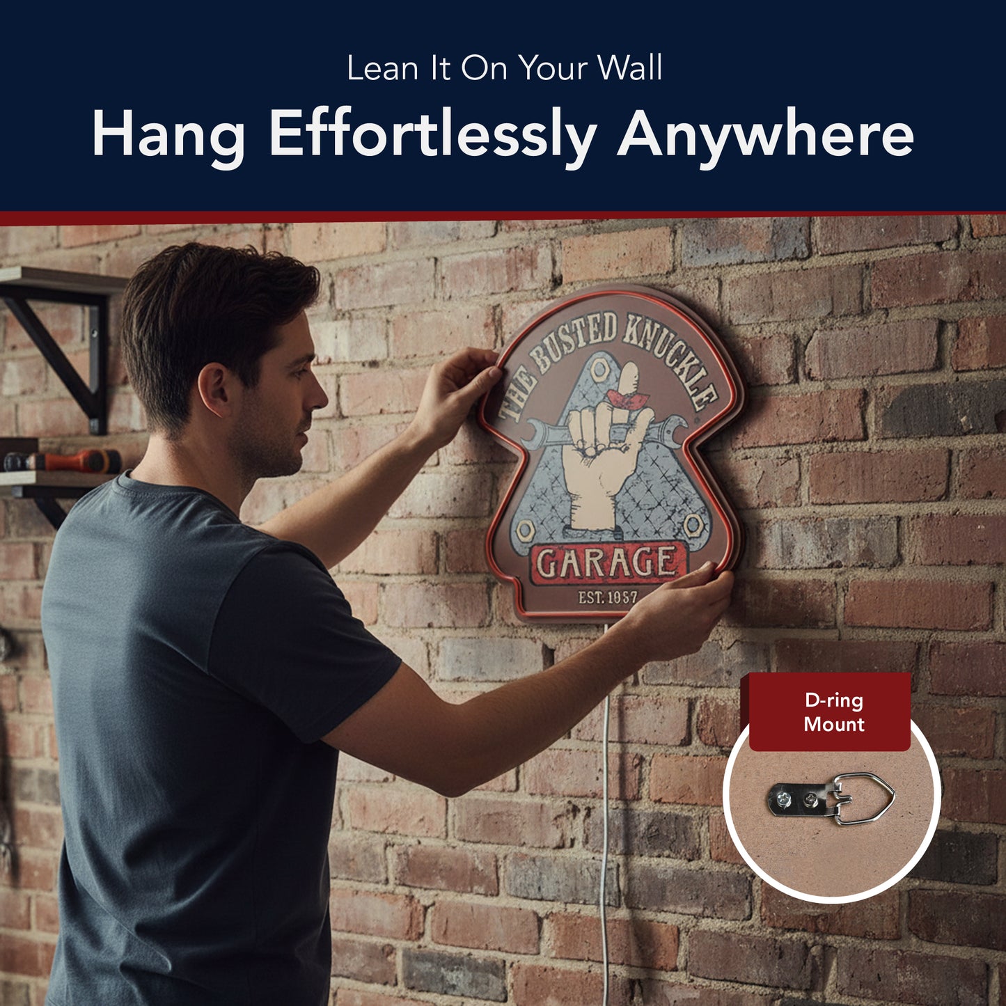 Busted Knuckle Garage LED Sign for Man Cave & Workshop