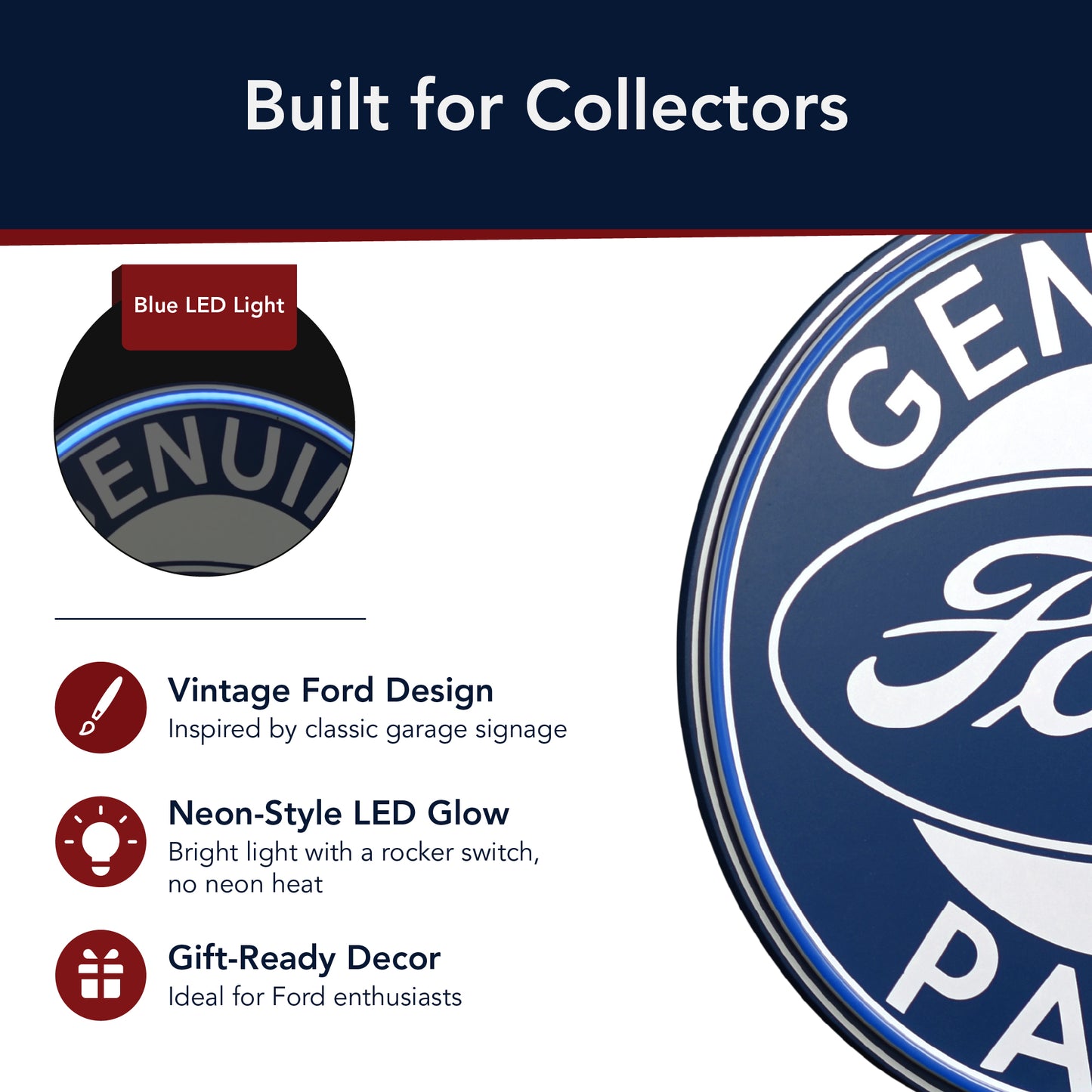 Vintage Ford LED Wall Sign for Garage & Man Cave