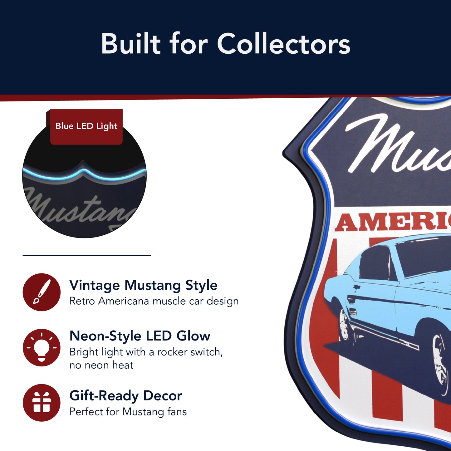 Vintage Mustang American Breed LED Wall Sign for Man Cave & Garage