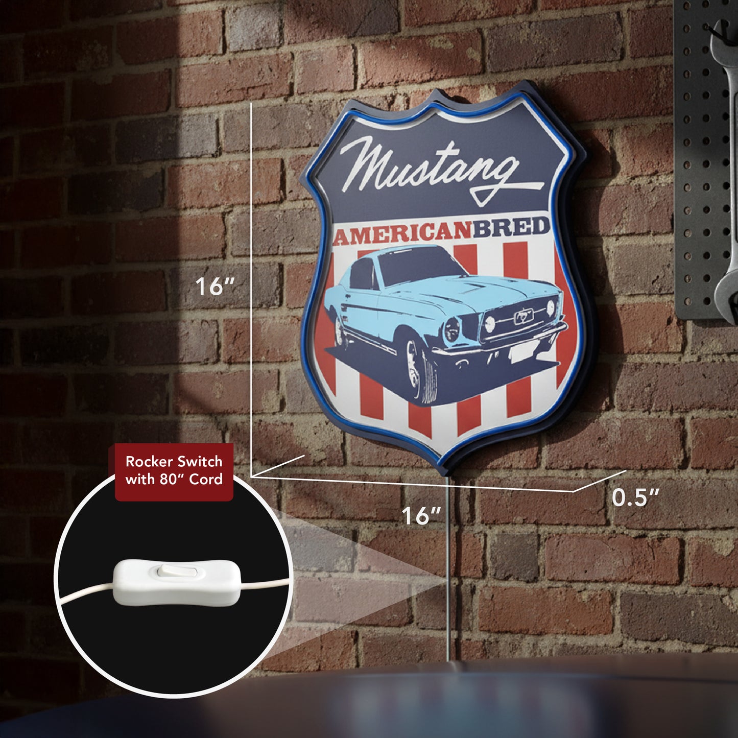Vintage Mustang American Breed LED Wall Sign for Man Cave & Garage