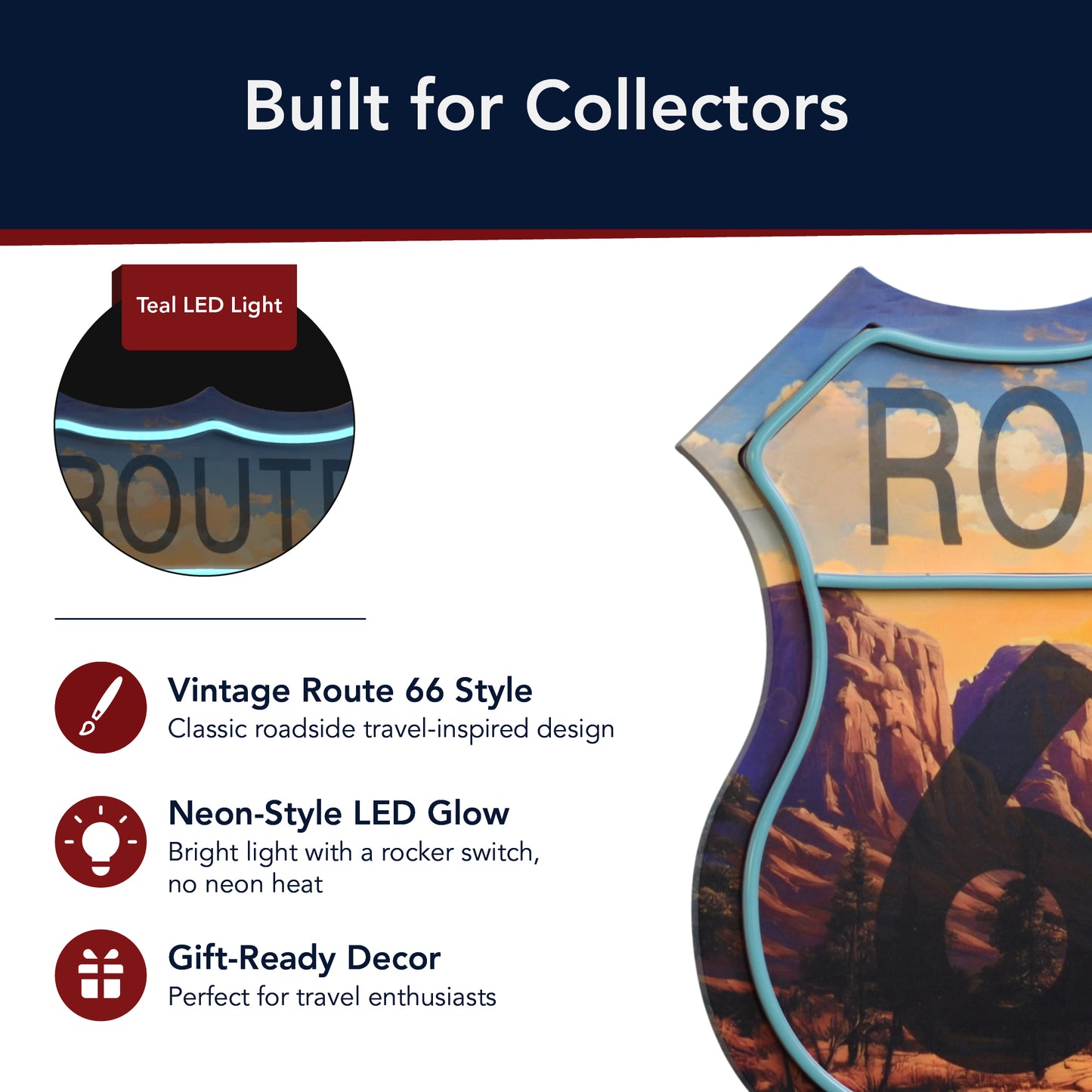 Route 66 LED Wall Sign for Garage & Man Cave