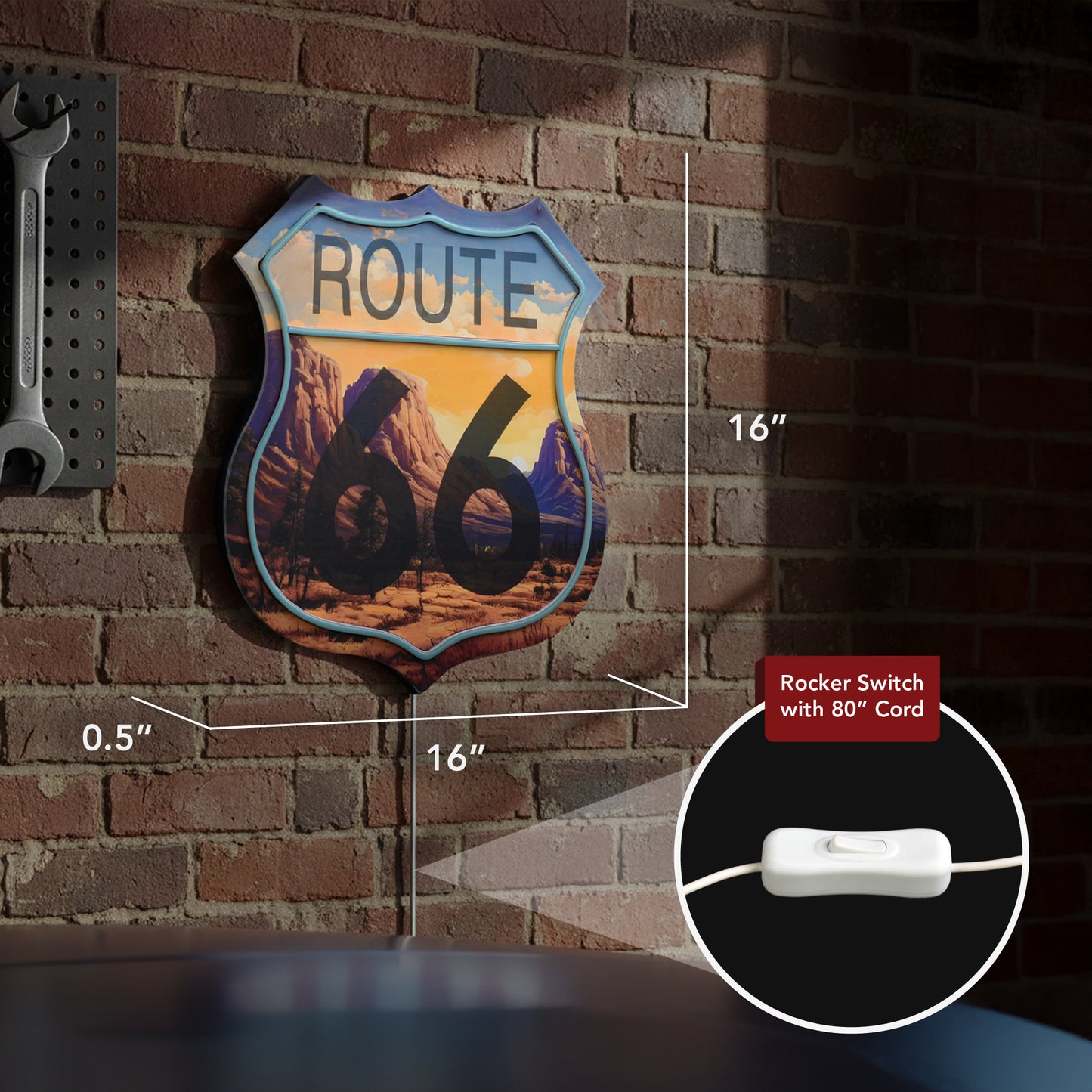 Route 66 LED Wall Sign for Garage & Man Cave
