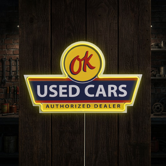 OK Used Cars LED Sign for Garage & Man Cave Wall Decor