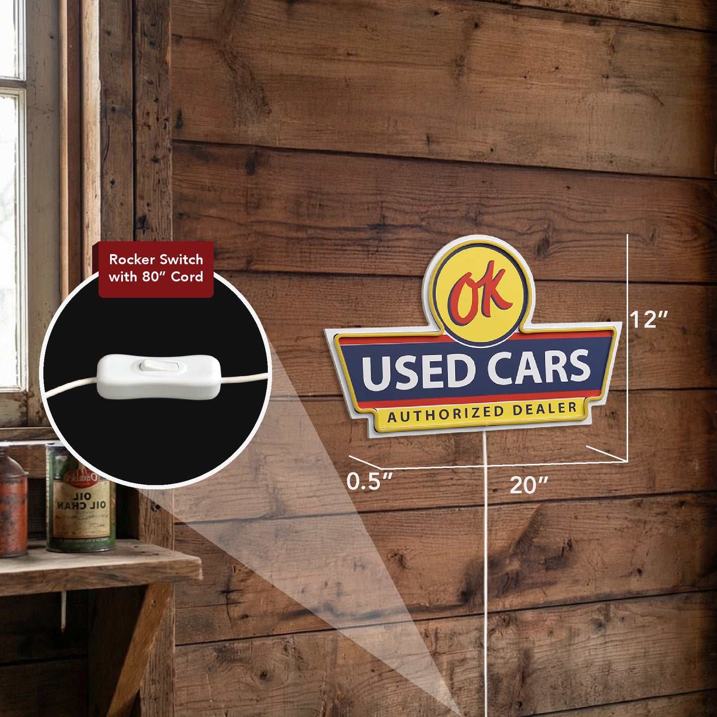 OK Used Cars LED Sign for Garage & Man Cave Wall Decor