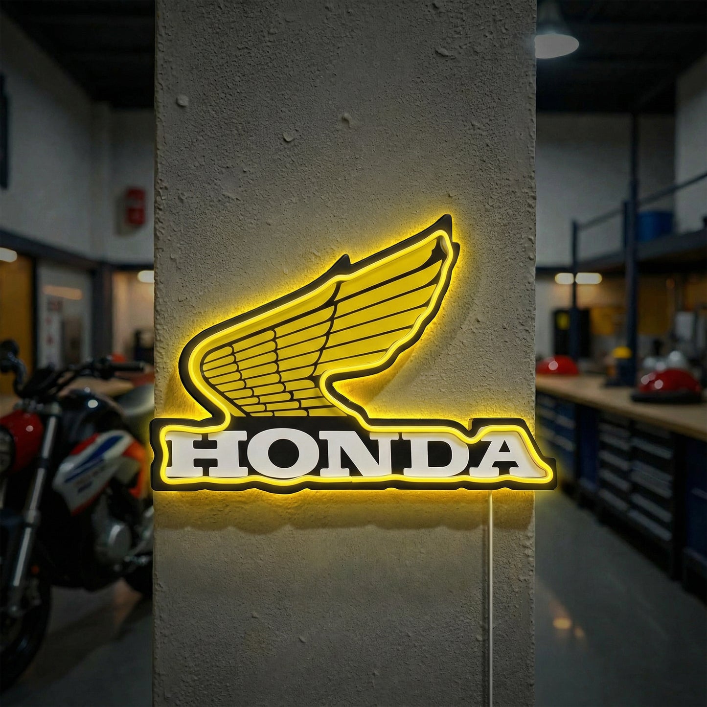 Honda Wing LED Motorcycle Sign for Garage Wall Decor