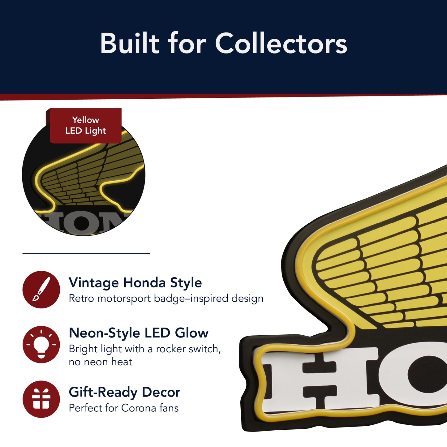 Honda Wing LED Motorcycle Sign for Garage Wall Decor