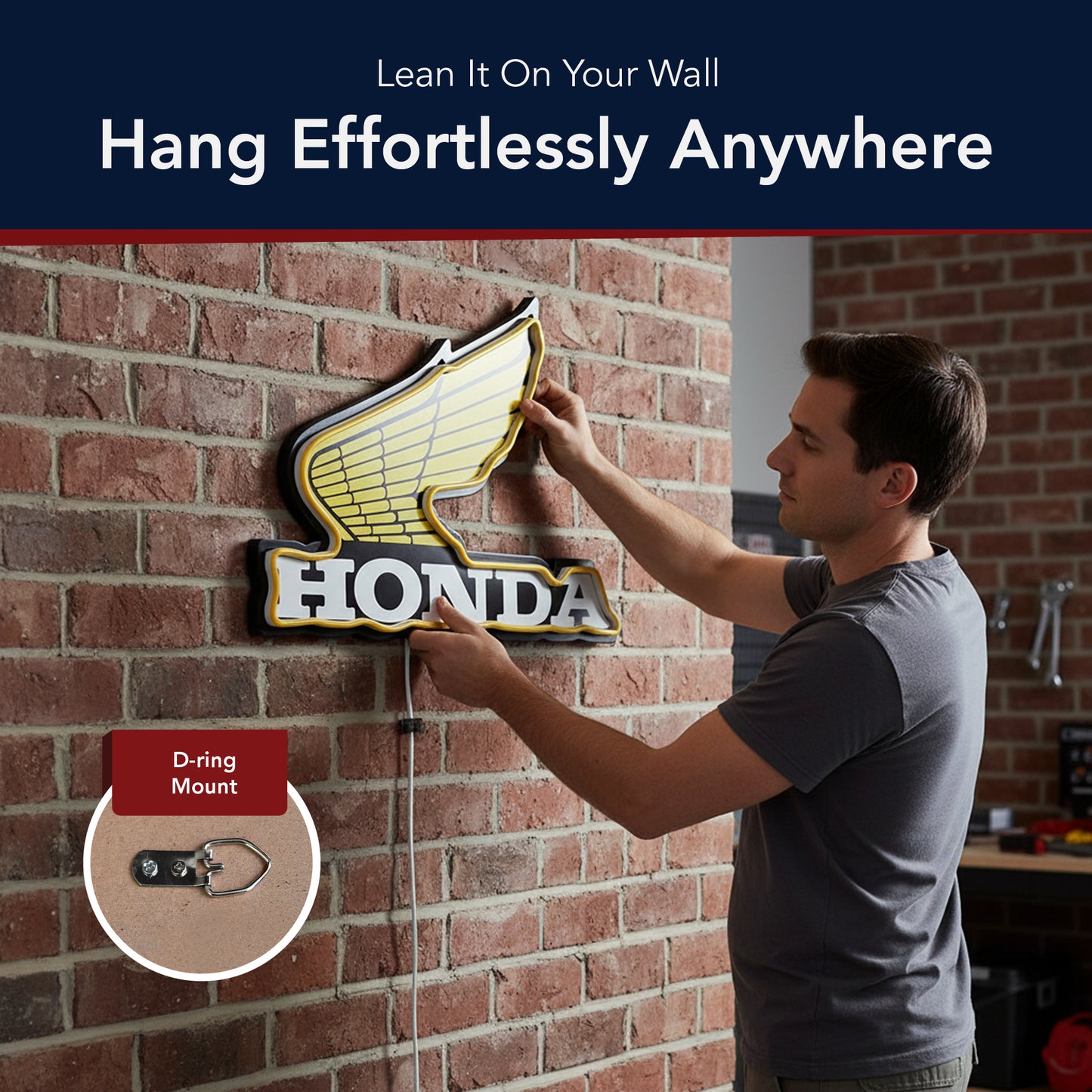 Honda Wing LED Motorcycle Sign for Garage Wall Decor