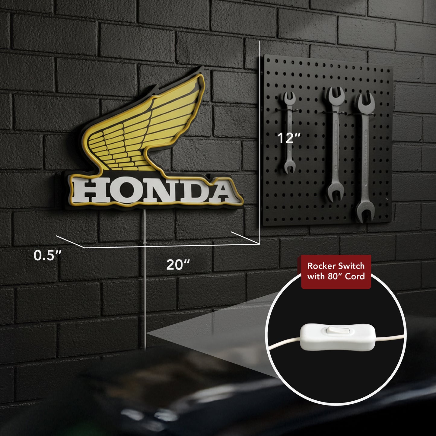 Honda Wing LED Motorcycle Sign for Garage Wall Decor