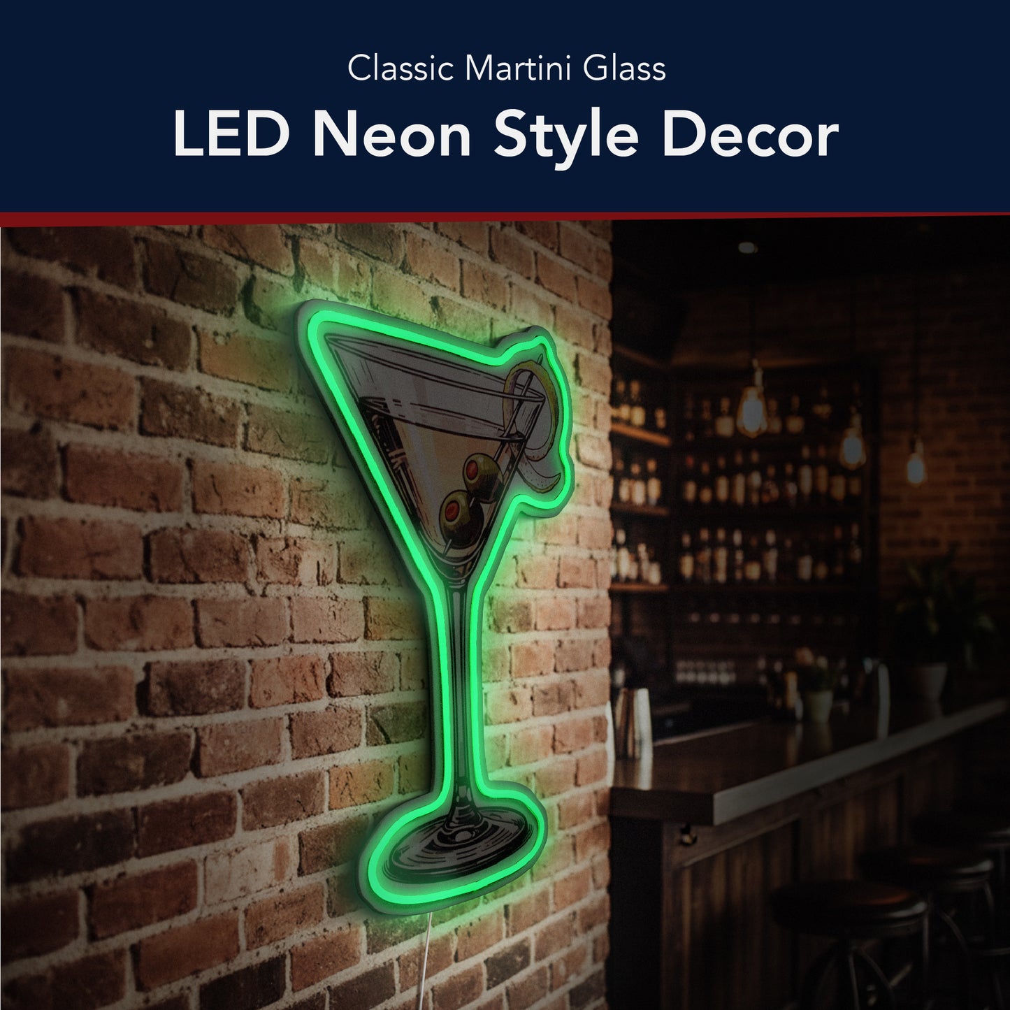 Martini Glass LED Sign for Bar & Wall Decor