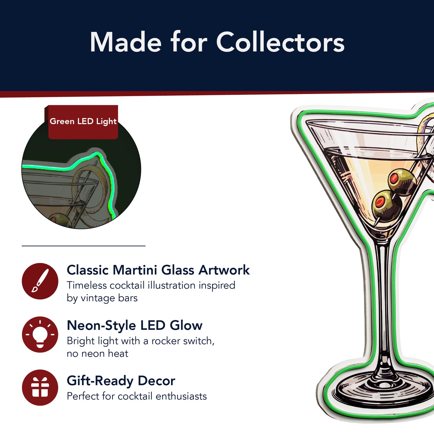 Martini Glass LED Sign for Bar & Wall Decor