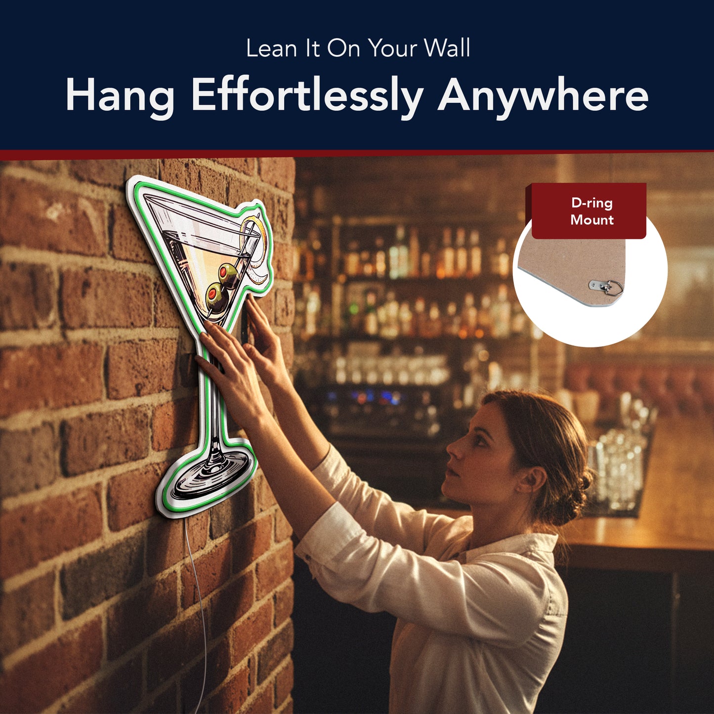 Martini Glass LED Sign for Bar & Wall Decor