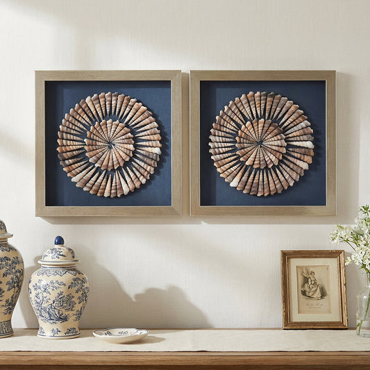 2-pc Seashell Shadowbox Framed Wall Art - Blue Linen Coastal Decor