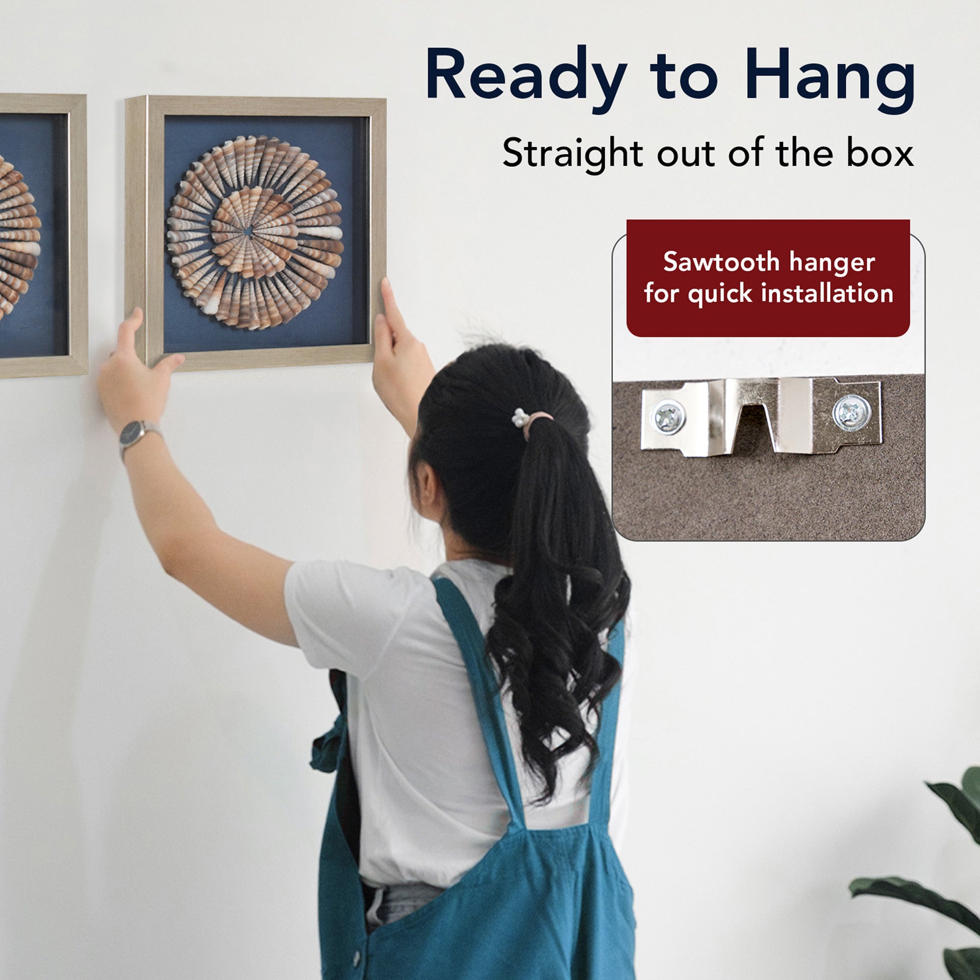 2-pc Seashell Shadowbox Framed Wall Art - Blue Linen Coastal Decor