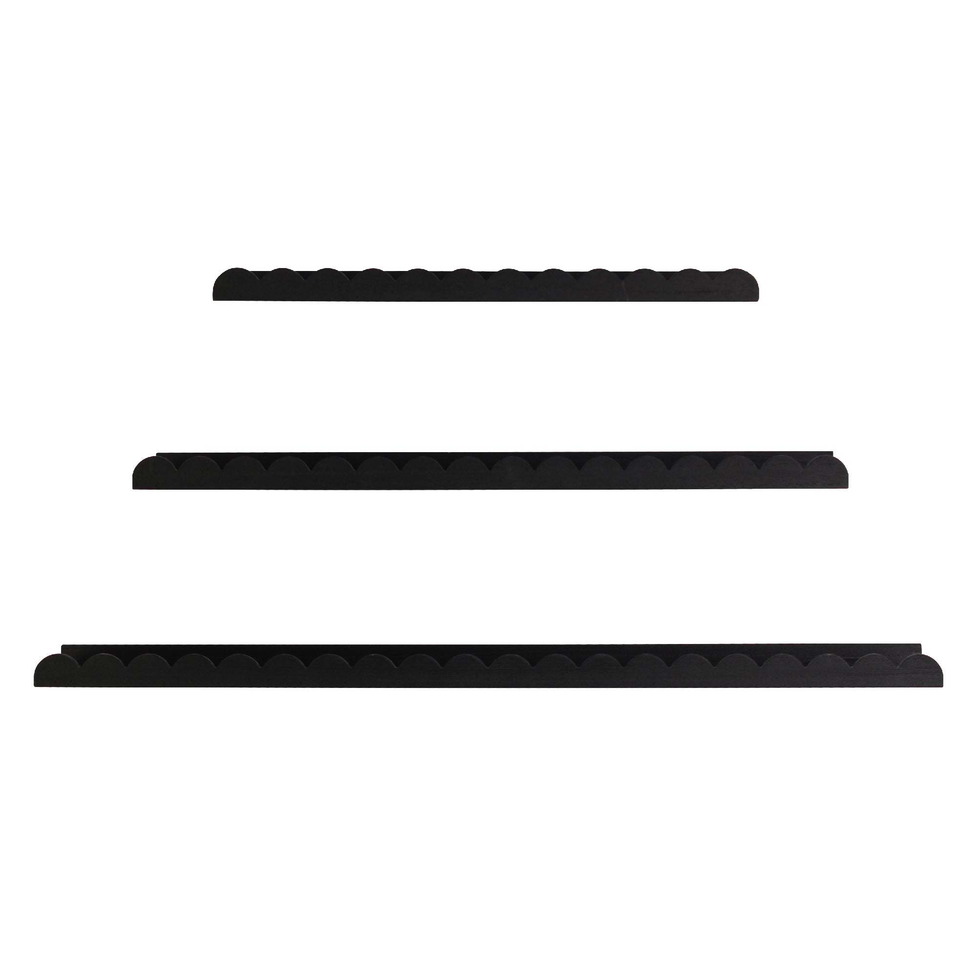 Black Scallop Wood Floating Wall Shelf Set of 3