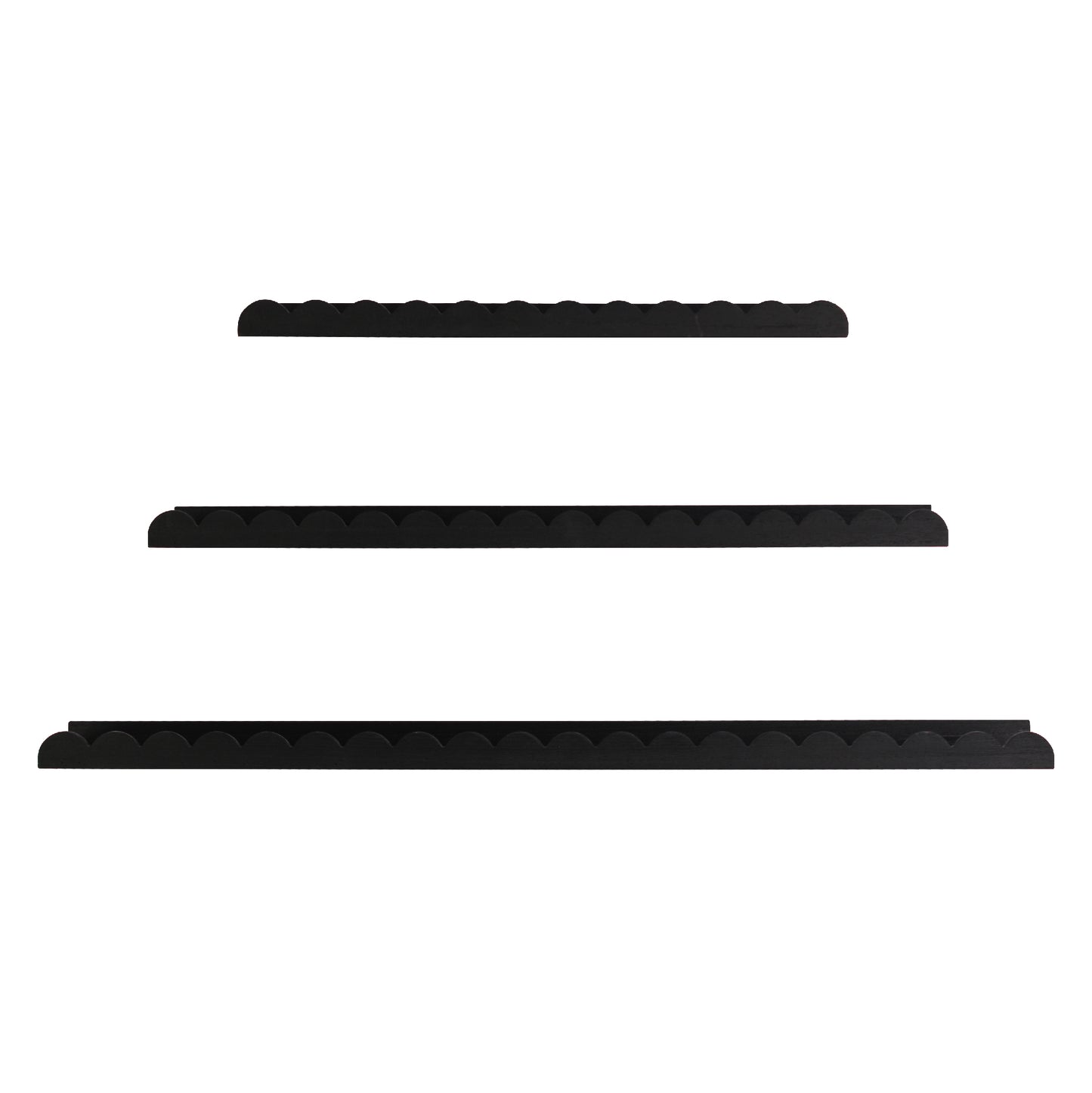 Black Scallop Wood Floating Wall Shelf Set of 3