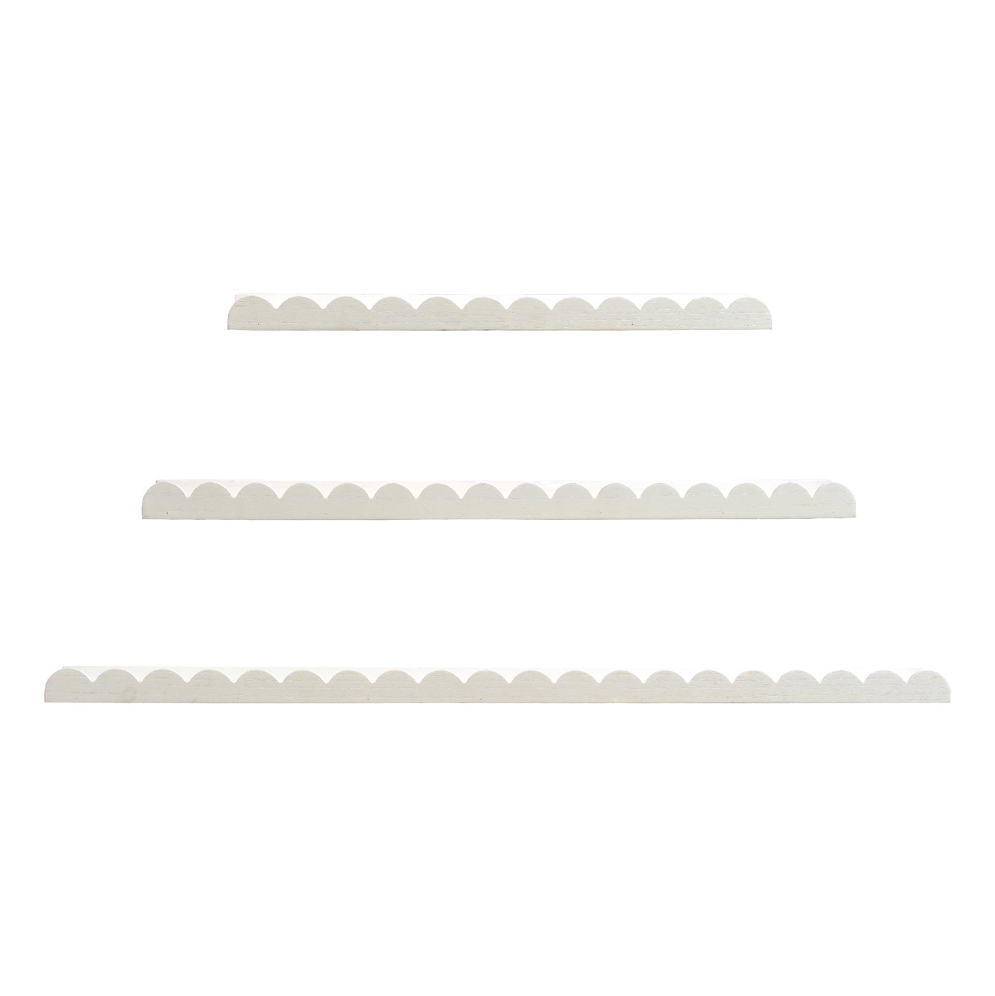 White Scallop Wood Floating Wall Shelf Set of 3