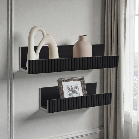 Ribbed 2-Piece Floating Wall Shelf Set, Black Shabby Chic