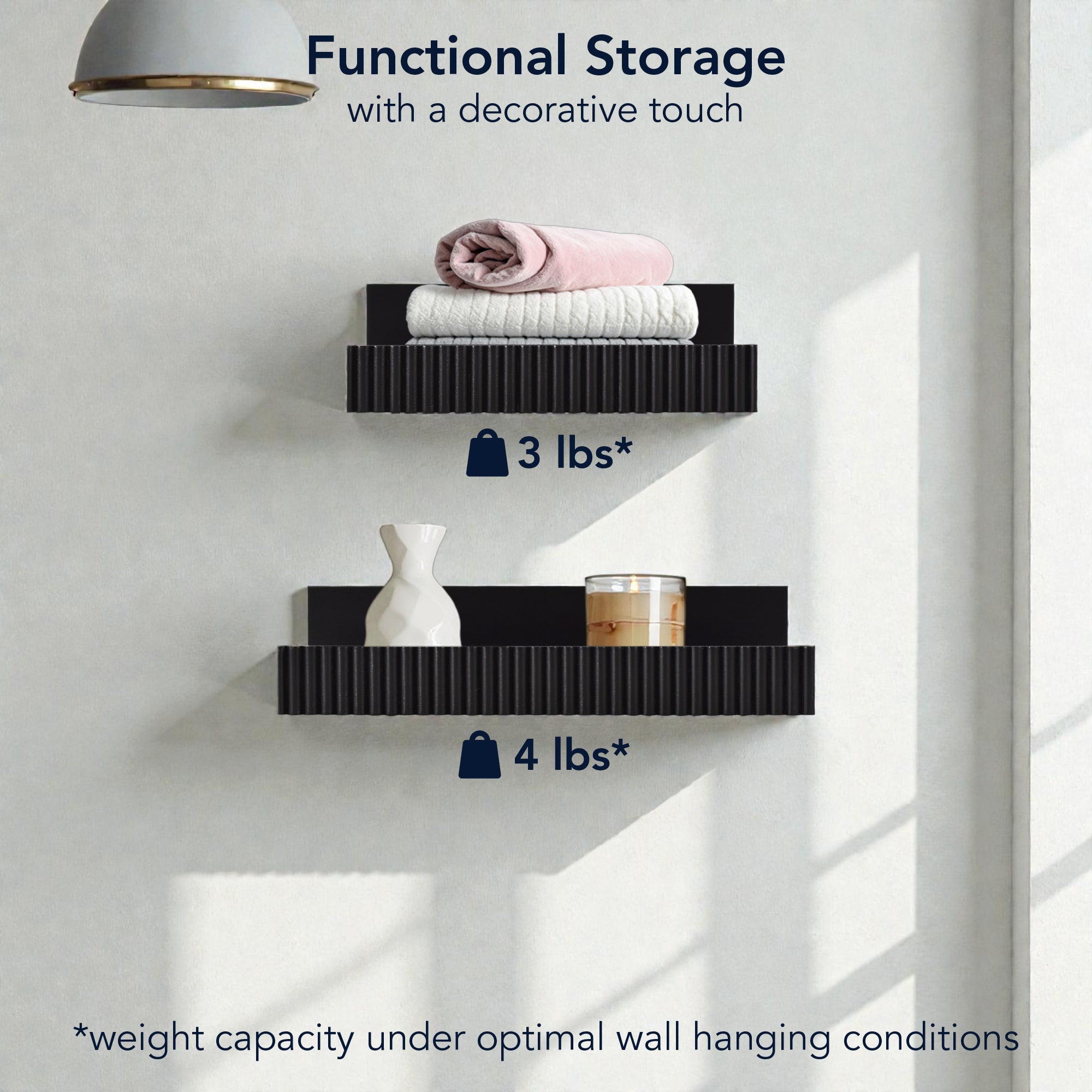 Ribbed 2-Piece Floating Wall Shelf Set, Black Shabby Chic