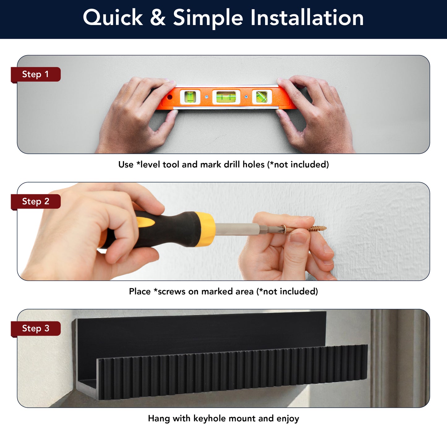 Ribbed 2-Piece Floating Wall Shelf Set, Black Shabby Chic