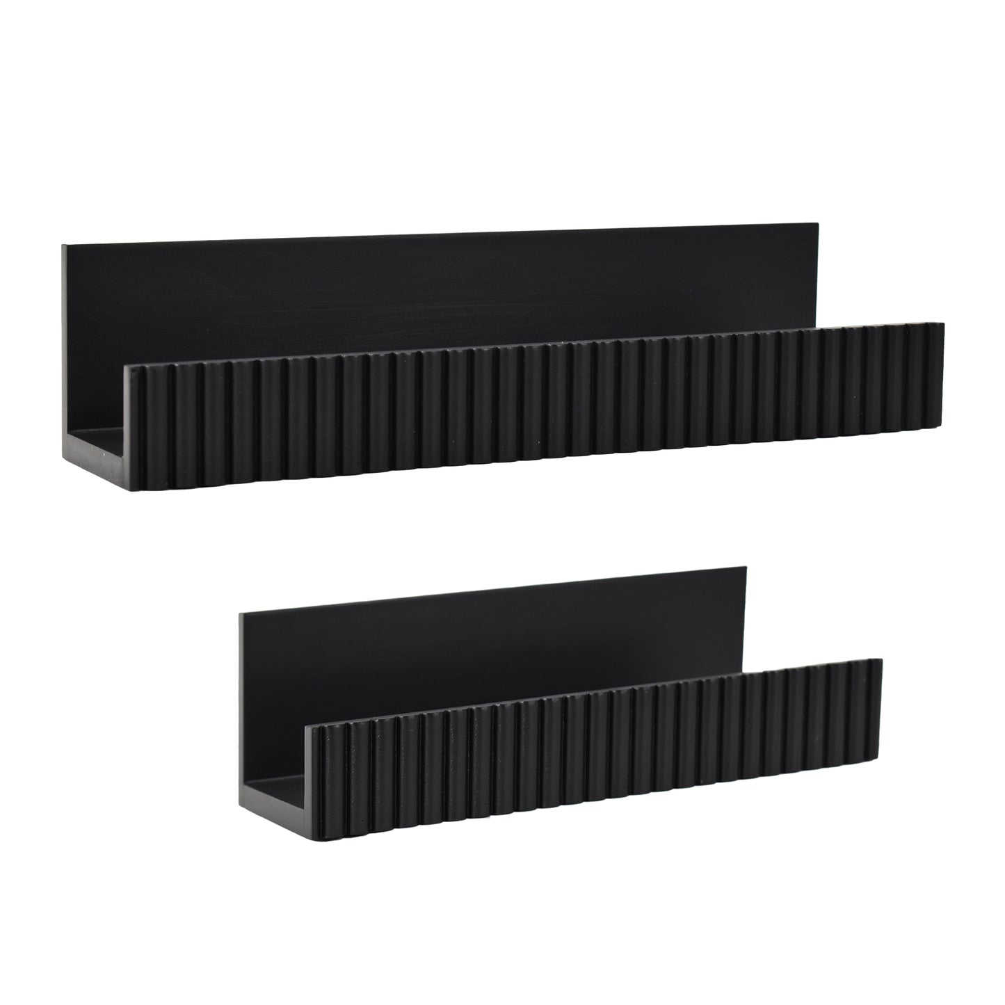 Ribbed 2-Piece Floating Wall Shelf Set, Black Shabby Chic