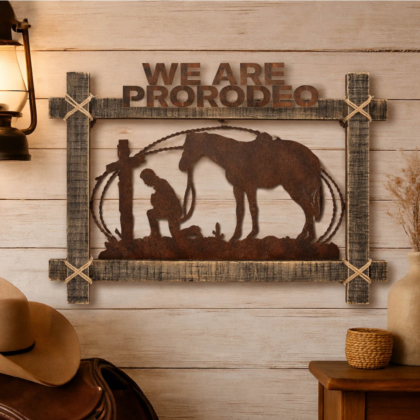 ProRodeo Cowboy Metal & Wood Wall Art - Rustic Western Decor