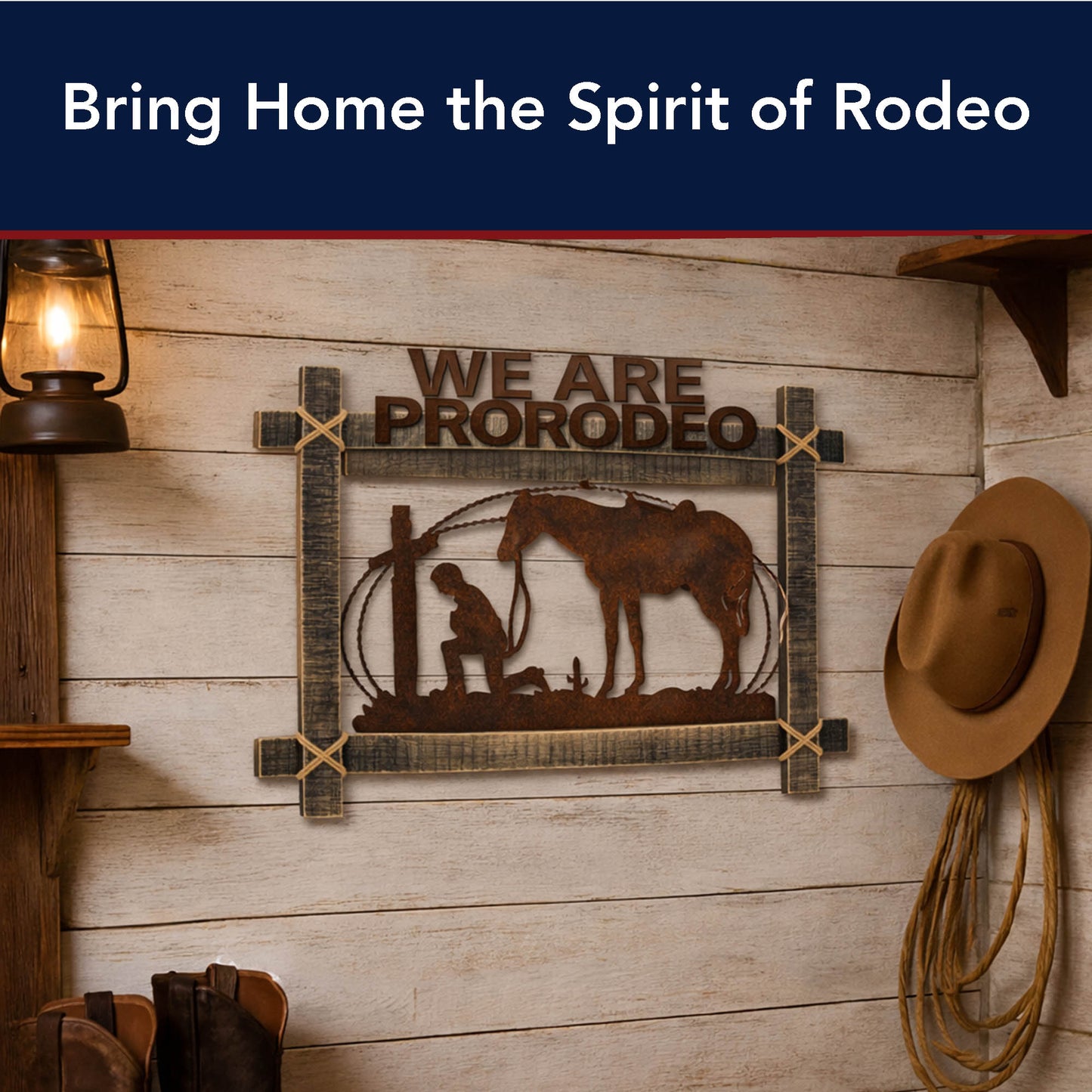 ProRodeo Cowboy Metal & Wood Wall Art - Rustic Western Decor