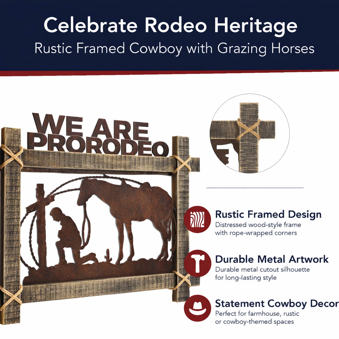 ProRodeo Cowboy Metal & Wood Wall Art - Rustic Western Decor