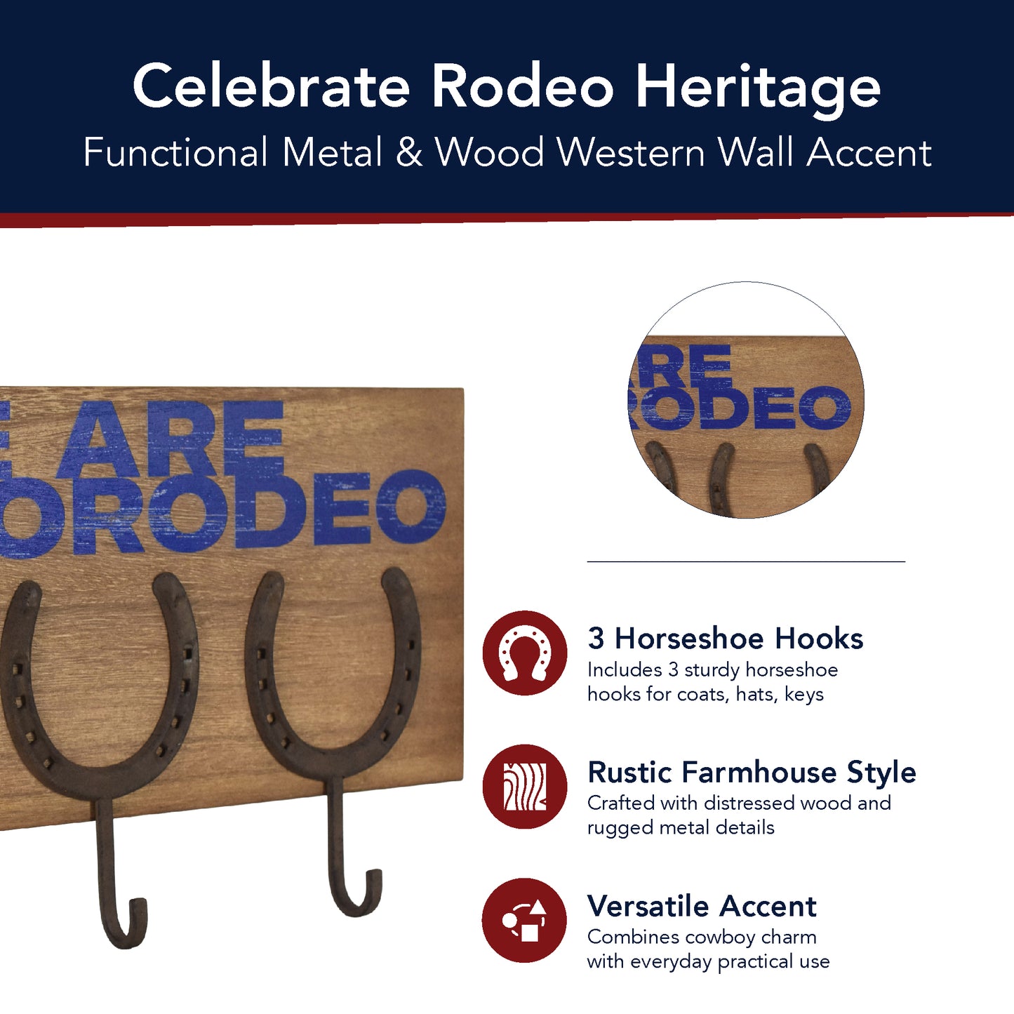 Rustic Pro Rodeo Horseshoe Metal Wall Decor with Hooks