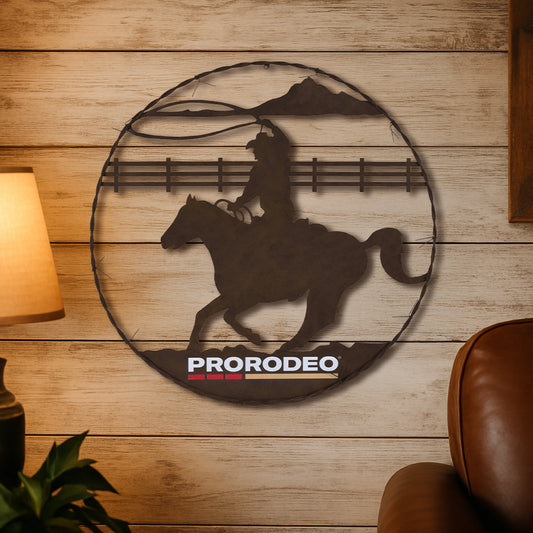 ProRodeo Cowboy Metal Barbed Wire Wall Art - Rustic Western Decor