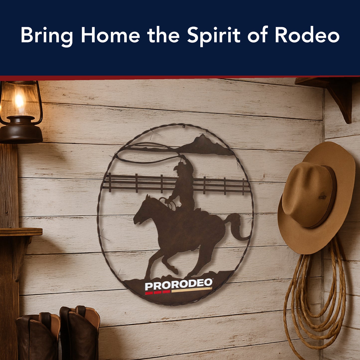 ProRodeo Cowboy Metal Barbed Wire Wall Art - Rustic Western Decor