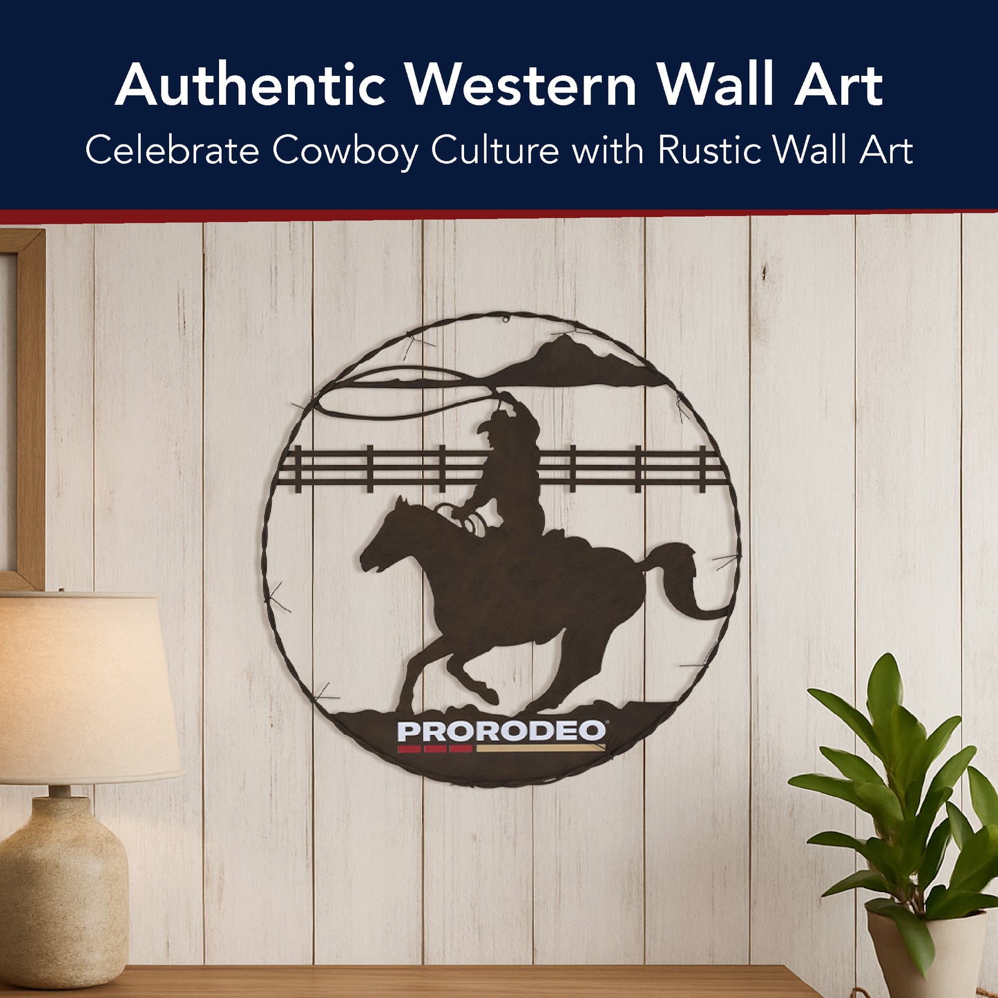 ProRodeo Cowboy Metal Barbed Wire Wall Art - Rustic Western Decor