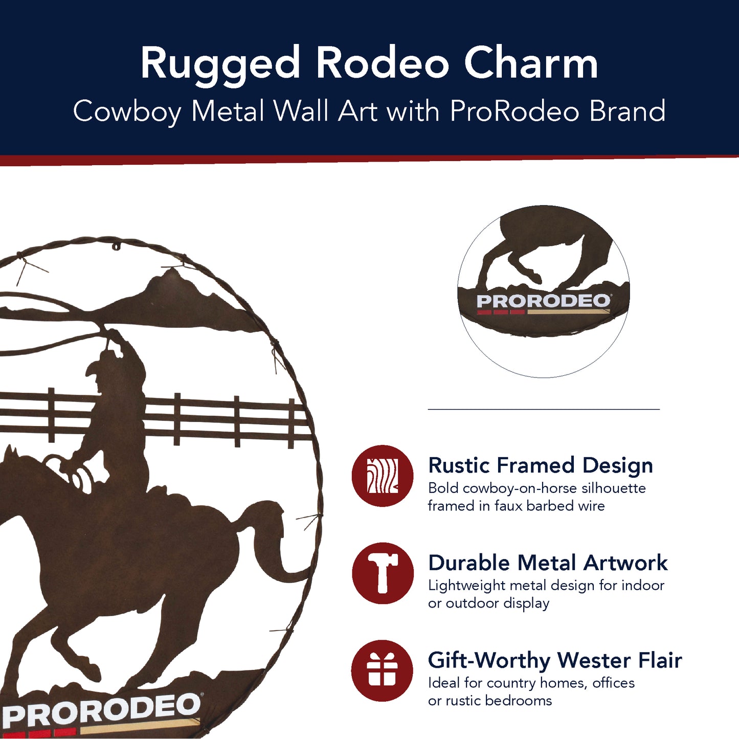 ProRodeo Cowboy Metal Barbed Wire Wall Art - Rustic Western Decor