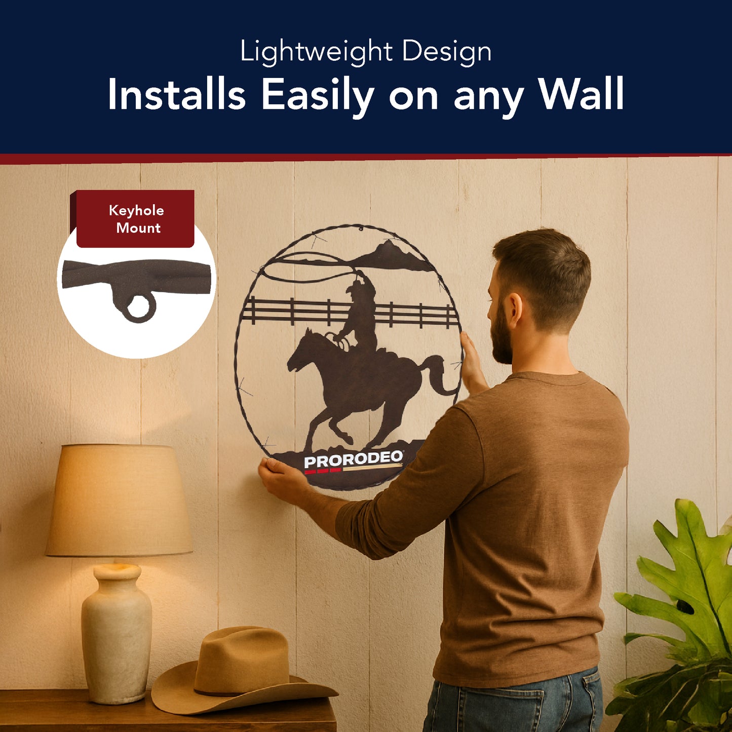 ProRodeo Cowboy Metal Barbed Wire Wall Art - Rustic Western Decor