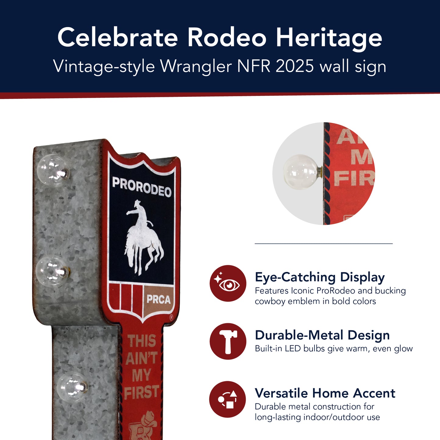 PRCA ProRodeo LED Marquee Metal Sign - Western Cowboy Wall Decor