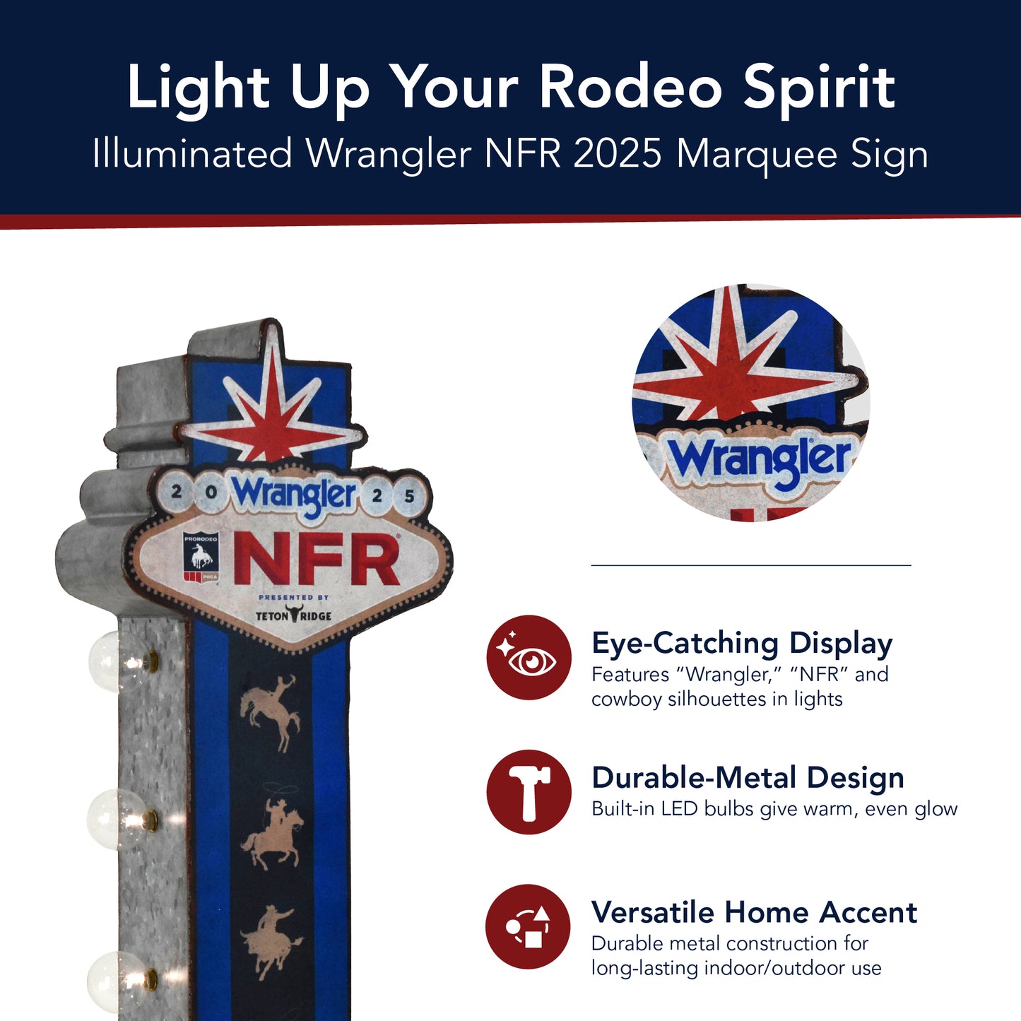 Wrangler NFR 2025 LED Metal Marquee Sign - Western Wall Decor