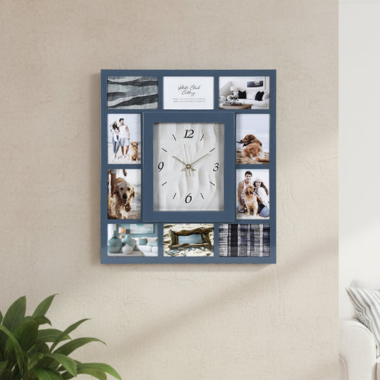 Photo Collage Coastal Blue Wall Clock 21"