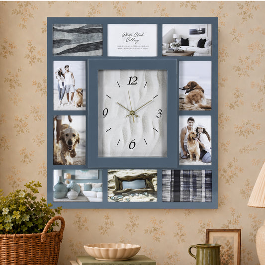 Photo Collage Coastal Blue Wall Clock 21"