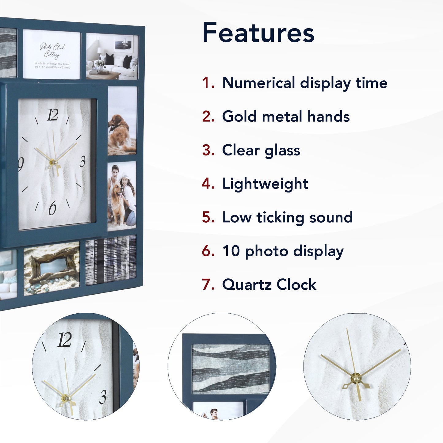 Photo Collage Coastal Blue Wall Clock 21"