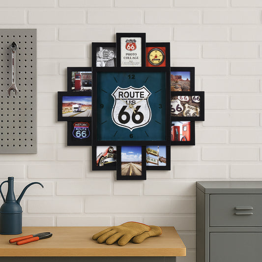Photo Collage US Route 66 Black Wall Clock 20"