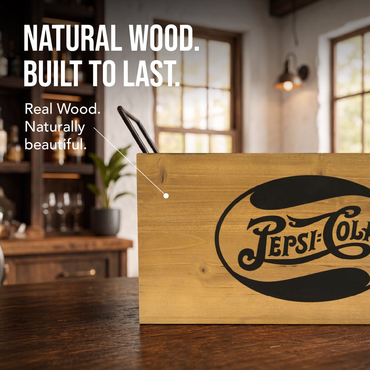 Pepsi-Cola Wooden 6 Bottle Crate Rustic Soda Caddy Storage Box