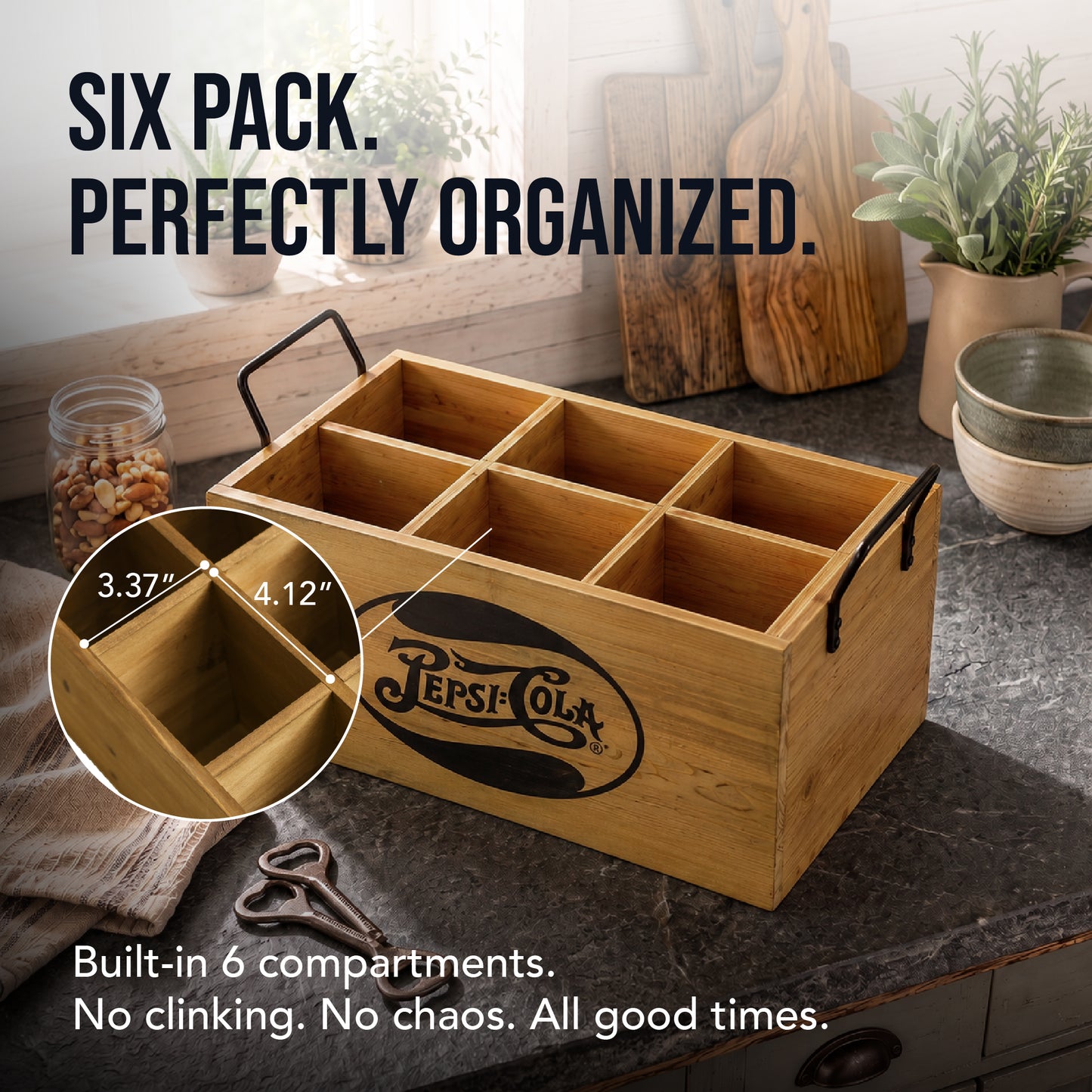 Pepsi-Cola Wooden 6 Bottle Crate Rustic Soda Caddy Storage Box