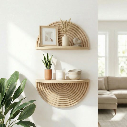 Natural Boho Arched Lunar Ledges 2 Piece Floating Wall Shelf 12x6