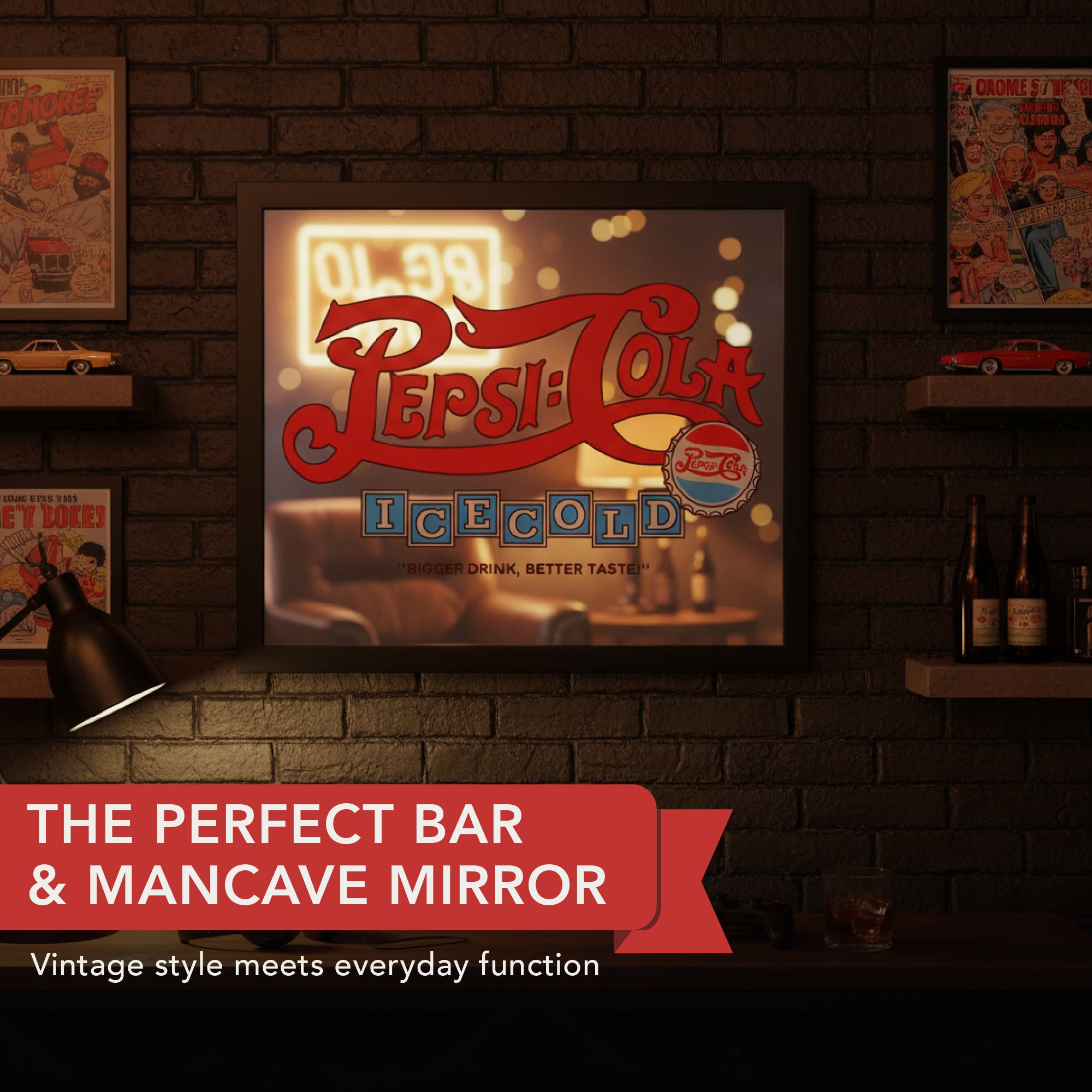 Pepsi Cola Vintage Soda Framed Mirror Wall Decor Retro Ice Cold