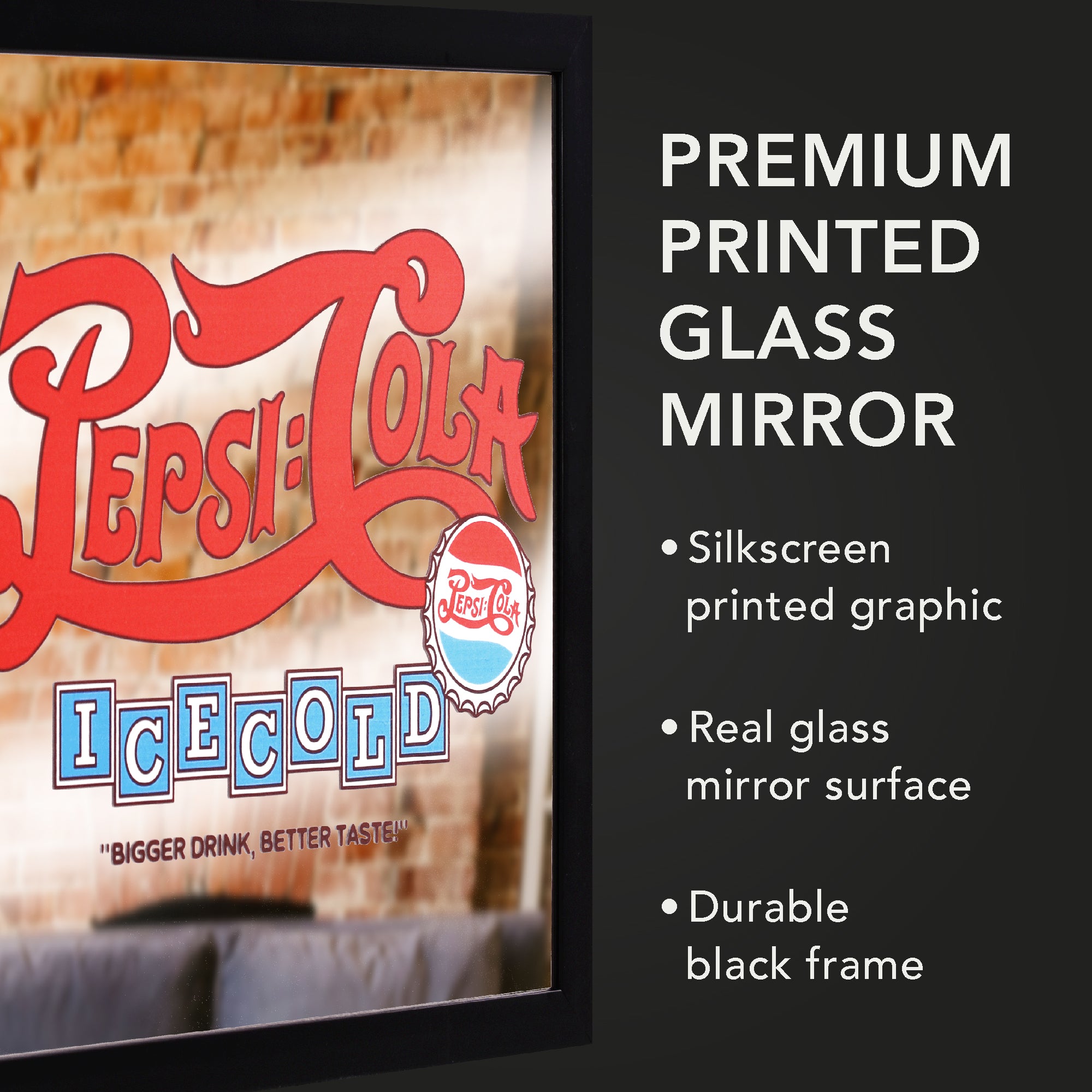 Pepsi Cola Vintage Soda Framed Mirror Wall Decor Retro Ice Cold